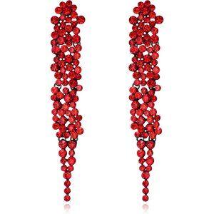 Wedding Rhinestone Crystal Art Deco Long Chandelier Dangle Earrings for Women